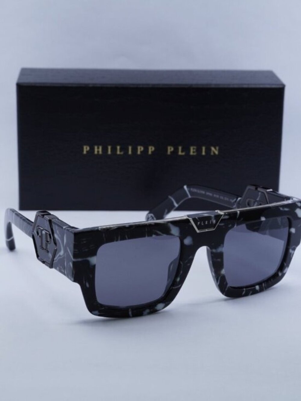 Philipp Plein SPP092M Z21G Rectangle Sunglasses - Marbled Black / Grey